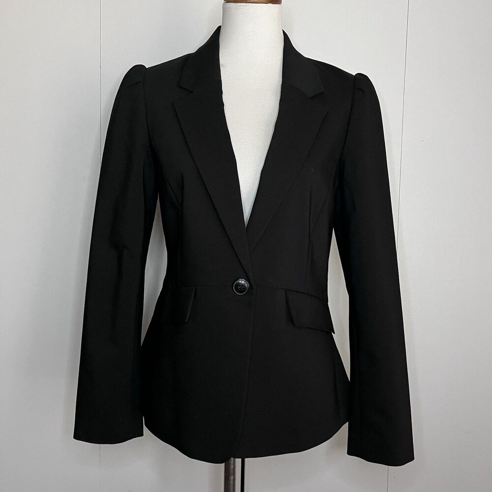 ELLE Women’s Blazer Size 8 Black Tailored Career Jacket Single Button Stretch